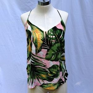 Resort, Allison Joy spaghetti strap top, tropical, XL, lined bust,greens & peach